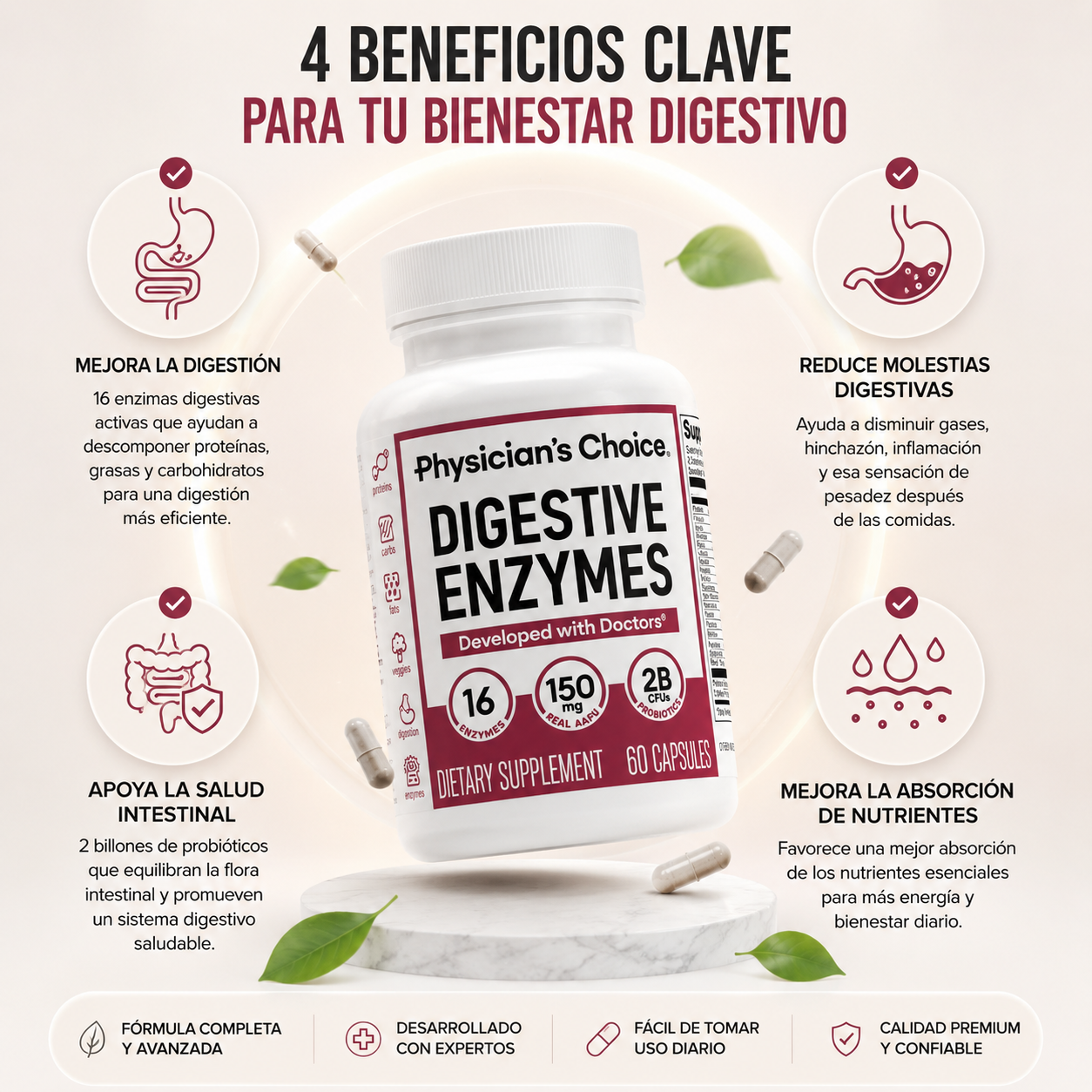 Physician's Choice enzimas digestivas:Mejora tu digestión y elimina la pesadez diaria