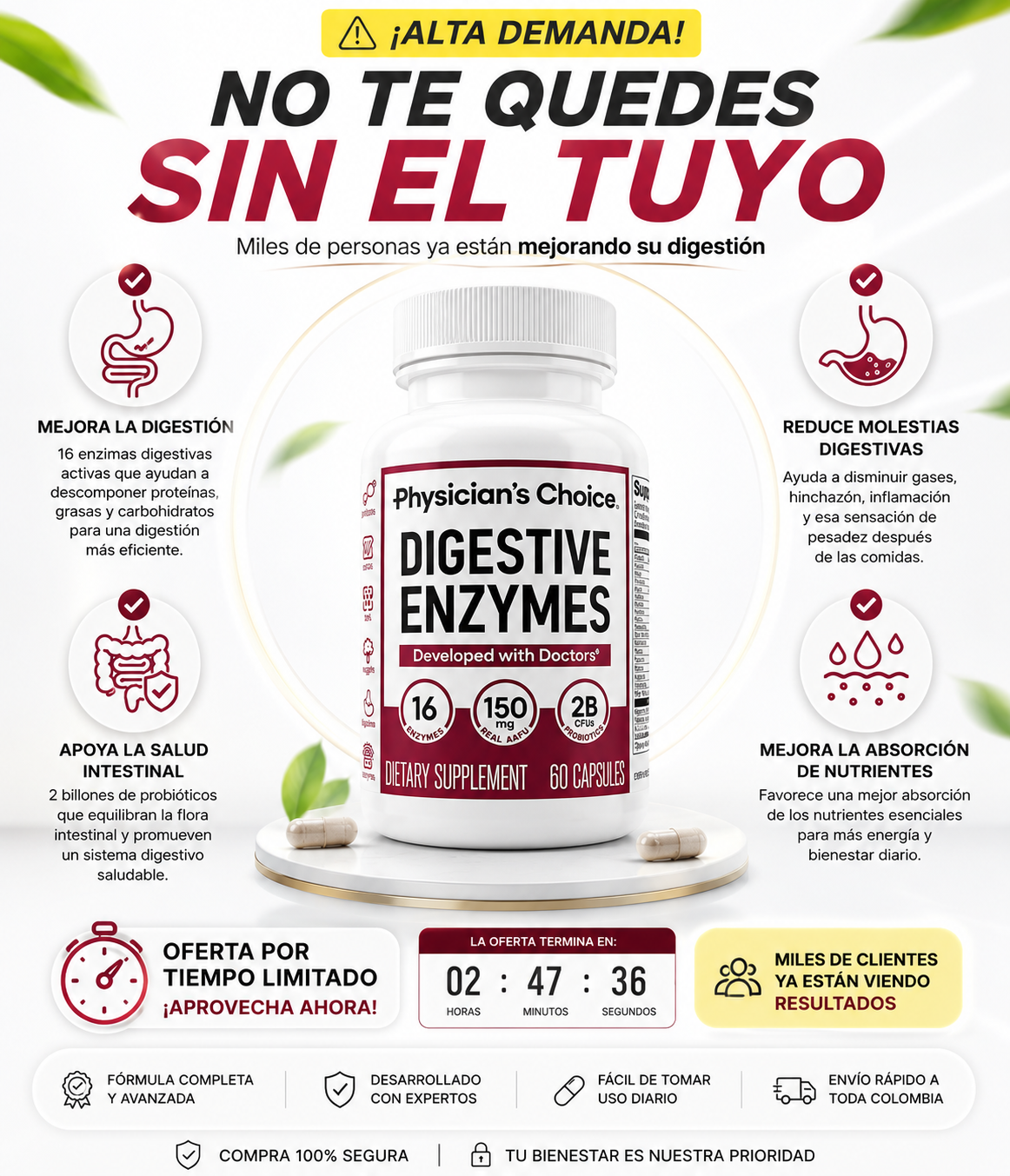 Physician's Choice enzimas digestivas:Mejora tu digestión y elimina la pesadez diaria