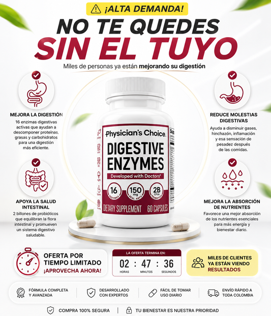 Physician's Choice enzimas digestivas:Mejora tu digestión y elimina la pesadez diaria