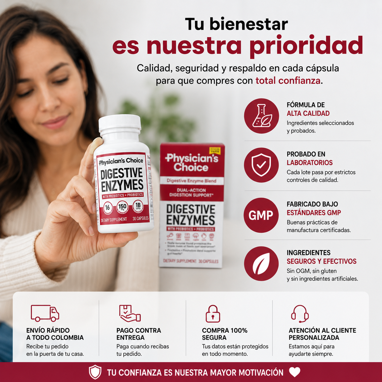 Physician's Choice enzimas digestivas:Mejora tu digestión y elimina la pesadez diaria