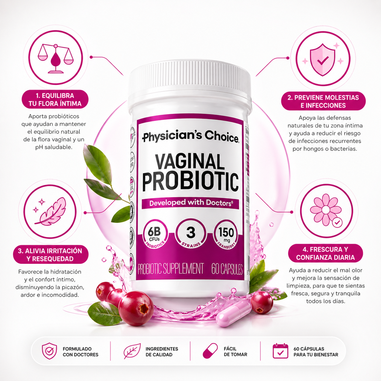 Physician's Choice Probiotico Vaginal :Di adiós al mal olor y recupera confianza íntima