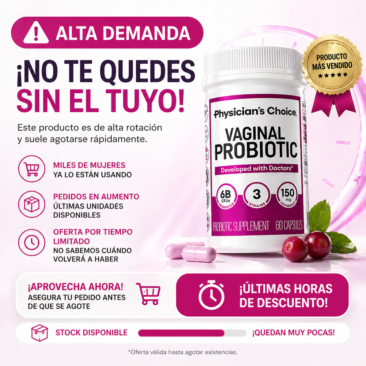 Physician's Choice Probiotico Vaginal :Di adiós al mal olor y recupera confianza íntima