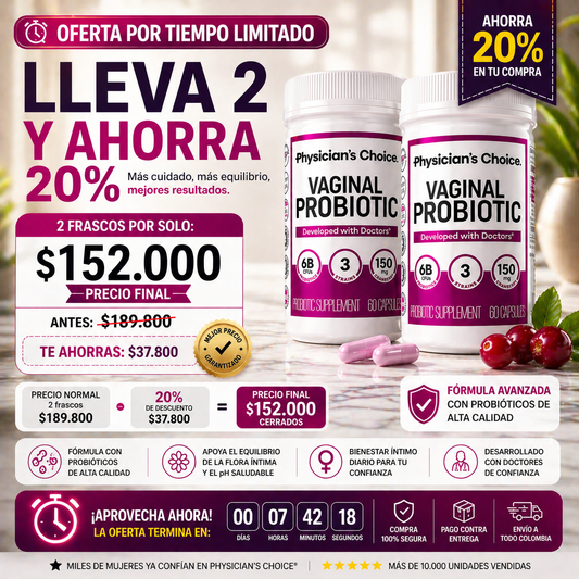 Physician's Choice Probiotico Vaginal :Di adiós al mal olor y recupera confianza íntima